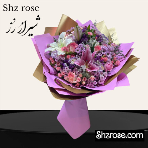 دسته گل لیلیوم، داوودی، رز و رزمینی